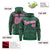 Custom Green Pink Varsity Full-Zip Letterman Leopard Print Hoodie Jacket