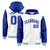 Custom White Royal Blue Raglan Sleeves Varsity Full-Snap Letterman Two Tone Hoodie Jacket