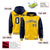 Custom Gold Navy Raglan Sleeves Varsity Full-Snap Letterman Two Tone Hoodie Jacket