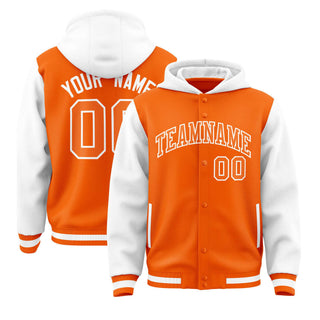 Custom Orange White Raglan Sleeves Varsity Full-Snap Letterman Two Tone Hoodie Jacket - Style 1