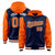 Custom Navy Orange Raglan Sleeves Varsity Full-Snap Letterman Two Tone Hoodie Jacket