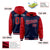 Custom Navy Red Raglan Sleeves Varsity Full-Snap Letterman Two Tone Hoodie Jacket