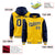 Custom Gold Navy Raglan Sleeves Varsity Full-Snap Letterman Two Tone Hoodie Jacket