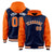 Custom Navy Orange Raglan Sleeves Varsity Full-Snap Letterman Two Tone Hoodie Jacket