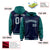 Custom Navy Aqua Raglan Sleeves Varsity Full-Snap Letterman Two Tone Hoodie Jacket