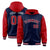 Custom Navy Red Raglan Sleeves Varsity Full-Snap Letterman Two Tone Hoodie Jacket