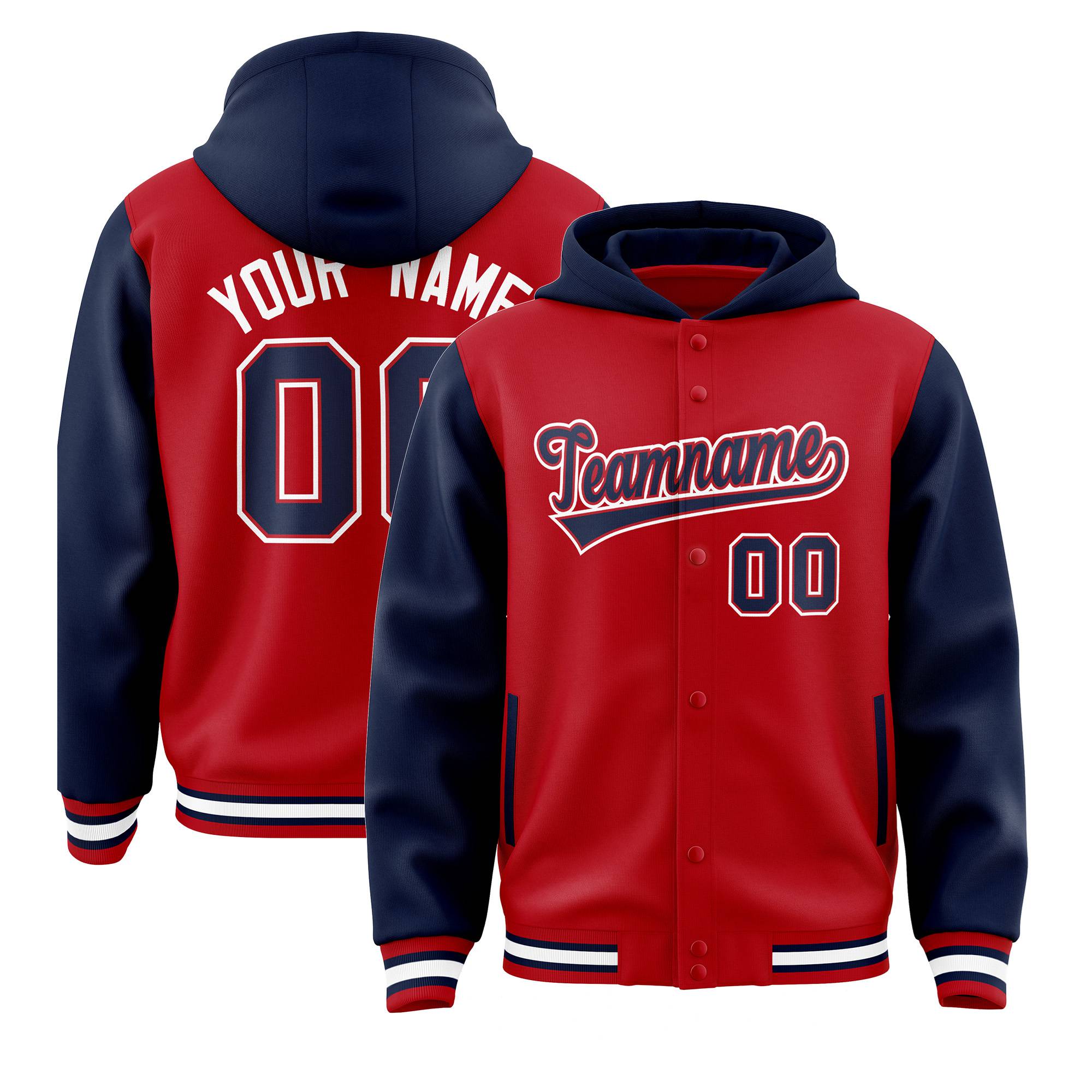 Custom Red Navy Stitched Sports Sweatshirt Hoodie