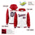 Custom White Red Raglan Sleeves Varsity Full-Snap Letterman Two Tone Hoodie Jacket