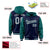 Custom Navy Aqua Raglan Sleeves Varsity Full-Snap Letterman Two Tone Hoodie Jacket