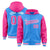 Custom Powder Blue Pink Raglan Sleeves Varsity Full-Snap Letterman Two Tone Hoodie Jacket