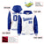 Custom White Royal Blue Raglan Sleeves Varsity Full-Snap Letterman Two Tone Hoodie Jacket