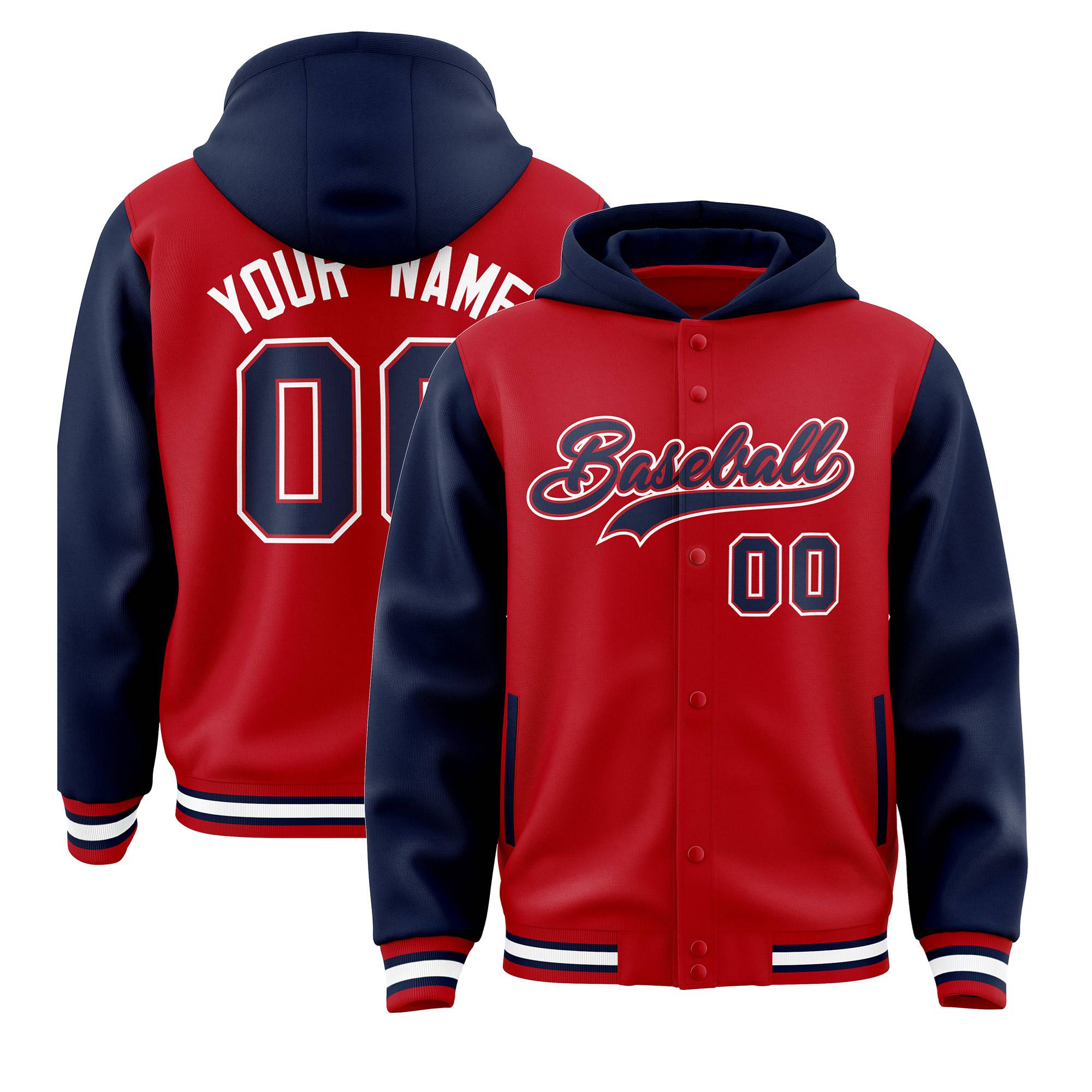 Custom Red Navy Stitched Sports Sweatshirt Hoodie