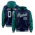 Custom Navy Aqua Raglan Sleeves Varsity Full-Snap Letterman Two Tone Hoodie Jacket