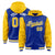 Custom Royal Blue Gold Raglan Sleeves Varsity Full-Snap Letterman Two Tone Hoodie Jacket