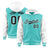 Custom Aqua White Raglan Sleeves Varsity Full-Snap Letterman Two Tone Hoodie Jacket