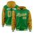 Custom Kelly Green Gold Raglan Sleeves Varsity Full-Snap Letterman Two Tone Hoodie Jacket