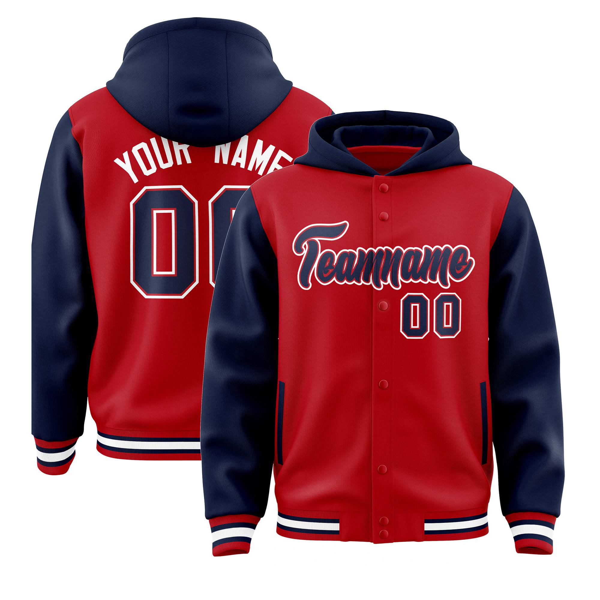 Custom Red Navy Stitched Sports Sweatshirt Hoodie