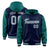 Custom Navy Aqua Raglan Sleeves Varsity Full-Snap Letterman Two Tone Hoodie Jacket