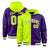 Custom Fluorescent Green Purple Split Fashion Varsity Full-Snap Letterman Two Tone Hoodie Jacket