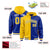 Custom Yellow Royal Blue Split Fashion Varsity Full-Snap Letterman Two Tone Hoodie Jacket