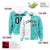 Custom White Aqua Split Fashion Varsity Full-Snap Letterman Two Tone Hoodie Jacket