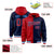 Custom Red Navy Split Fashion Varsity Full-Snap Letterman Two Tone Hoodie Jacket