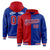 Custom Red Royal Blue Split Fashion Varsity Full-Snap Letterman Two Tone Hoodie Jacket