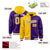 Custom Gold Purple Split Fashion Varsity Full-Snap Letterman Two Tone Hoodie Jacket