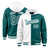 Custom White Aqua Split Fashion Varsity Full-Snap Letterman Two Tone Hoodie Jacket