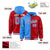 Custom Powder Blue Red Split Fashion Varsity Full-Snap Letterman Two Tone Hoodie Jacket