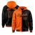 Custom Orange Black Split Fashion Varsity Full-Snap Letterman Two Tone Hoodie Jacket