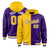 Custom Gold Purple Split Fashion Varsity Full-Snap Letterman Two Tone Hoodie Jacket