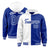 Custom White Royal Blue Split Fashion Varsity Full-Snap Letterman Two Tone Hoodie Jacket