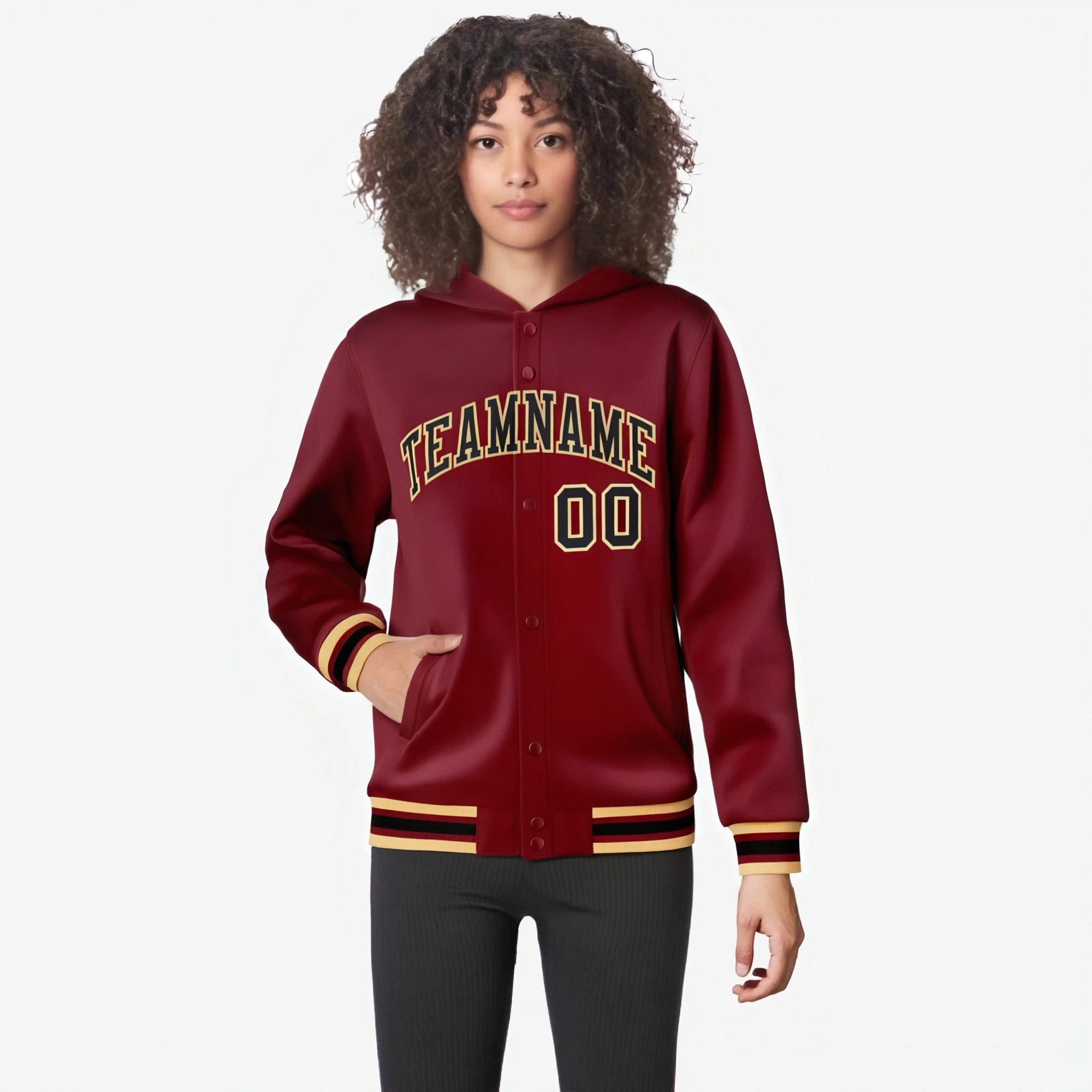 Custom Crimson Black-Old Gold Varsity Full-Snap Letterman Classic Hoodie Jacket