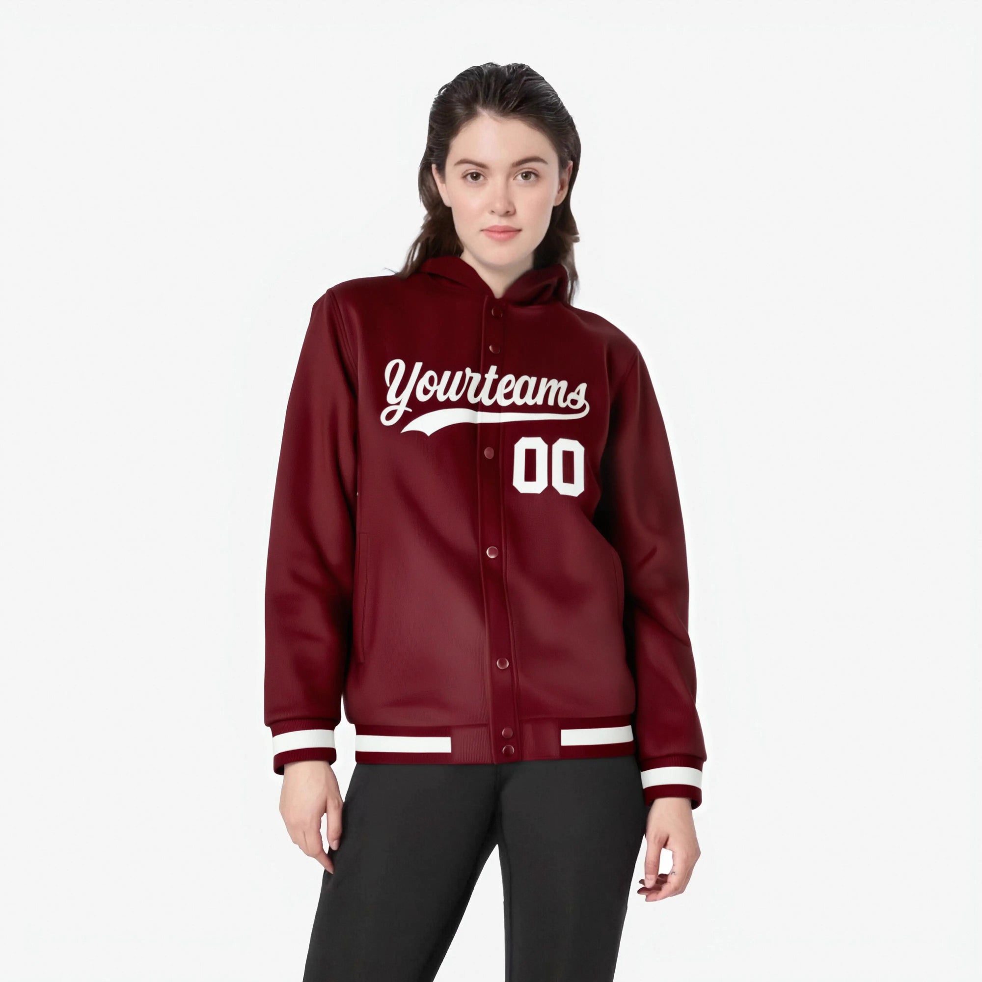 Custom Crimson White Varsity Full-Snap Letterman Classic Hoodie Jacket