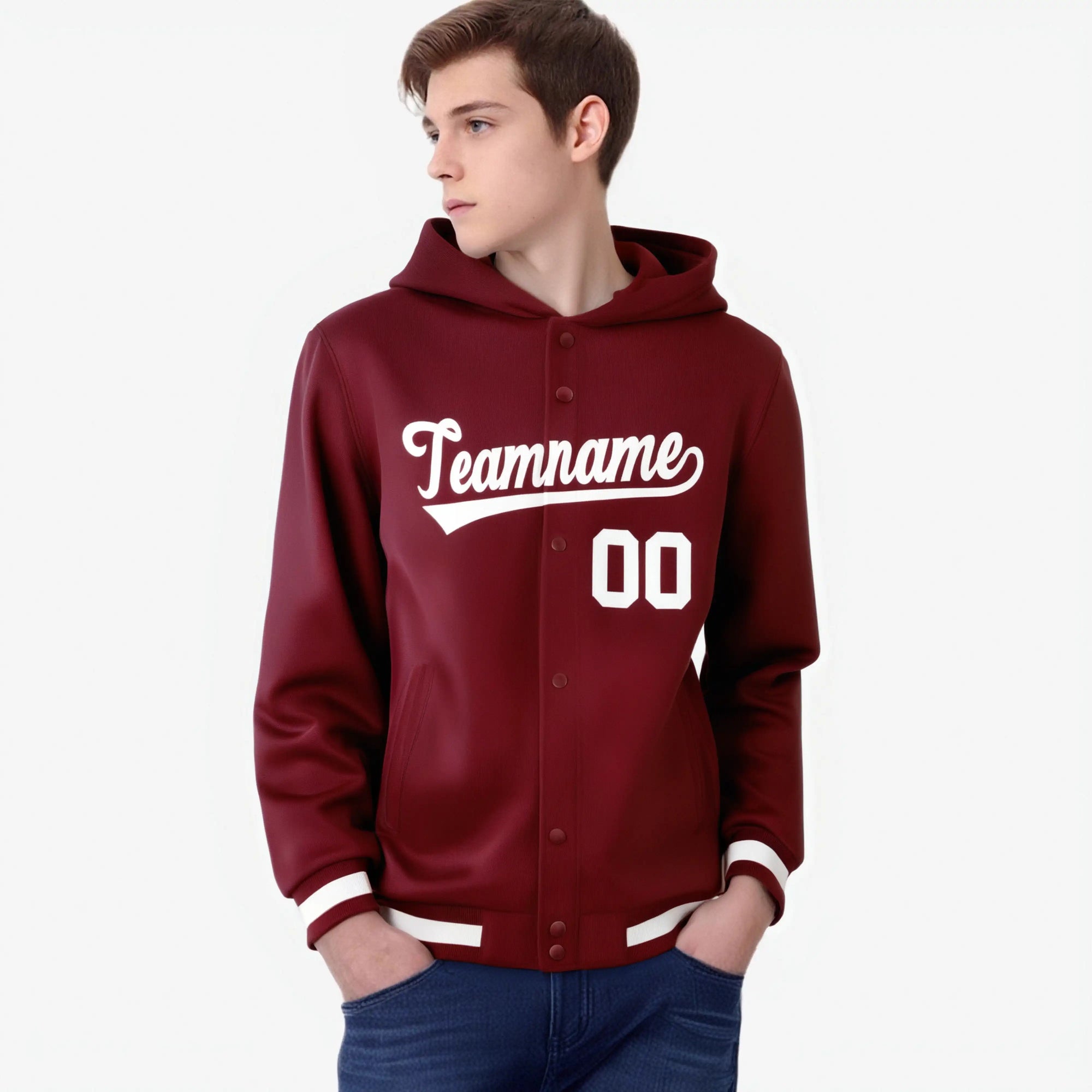 Custom Crimson White Varsity Full-Snap Letterman Classic Hoodie Jacket