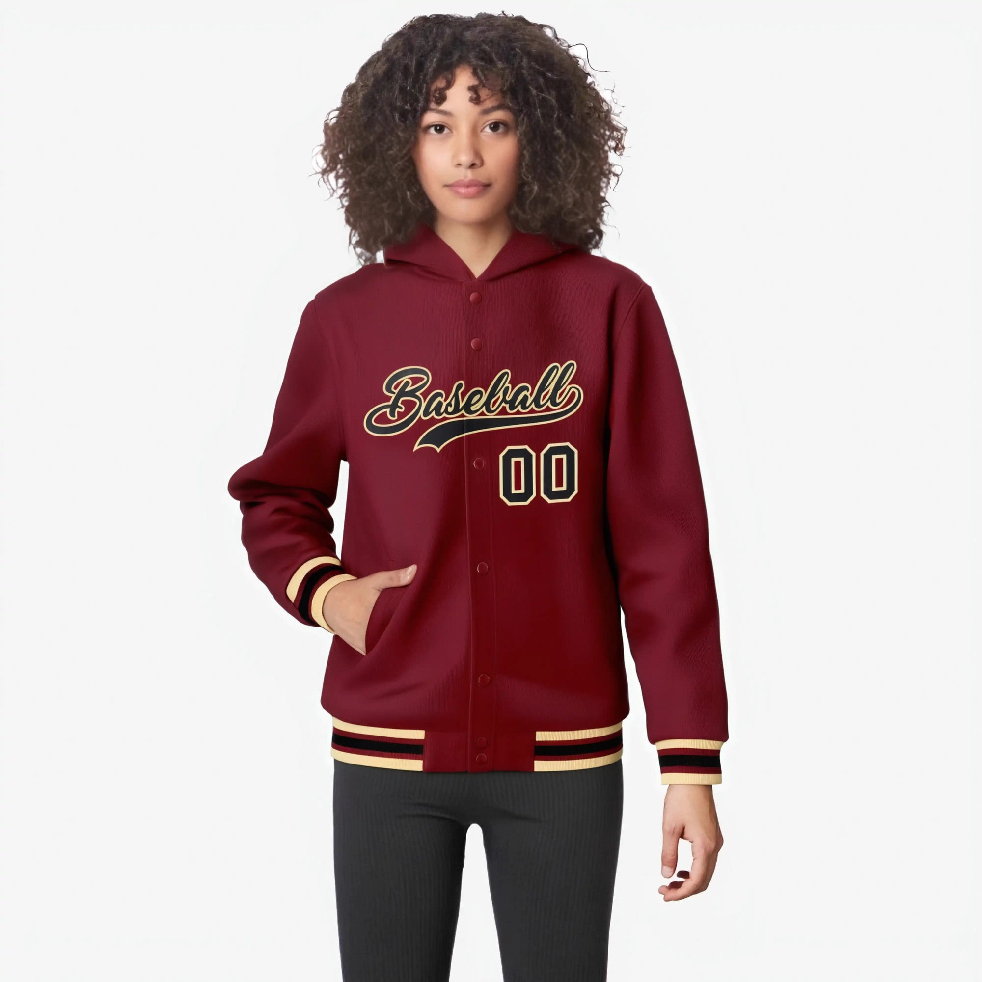 Custom Crimson Black-Old Gold Varsity Full-Snap Letterman Classic Hoodie Jacket