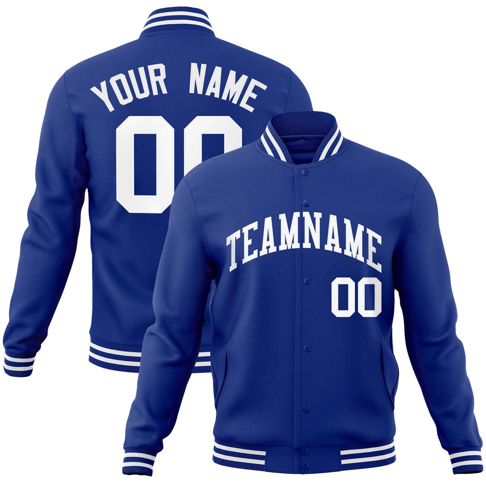 Custom Navy Blue-White Bomber Full-Snap Varsity Letterman Jacket