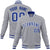 Custom Gray Blue-White Bomber Full-Snap Varsity Letterman Jacket