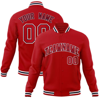 Custom Royal Red Navy-White Bomber Full-Snap Varsity Letterman Jacket - Style 1
