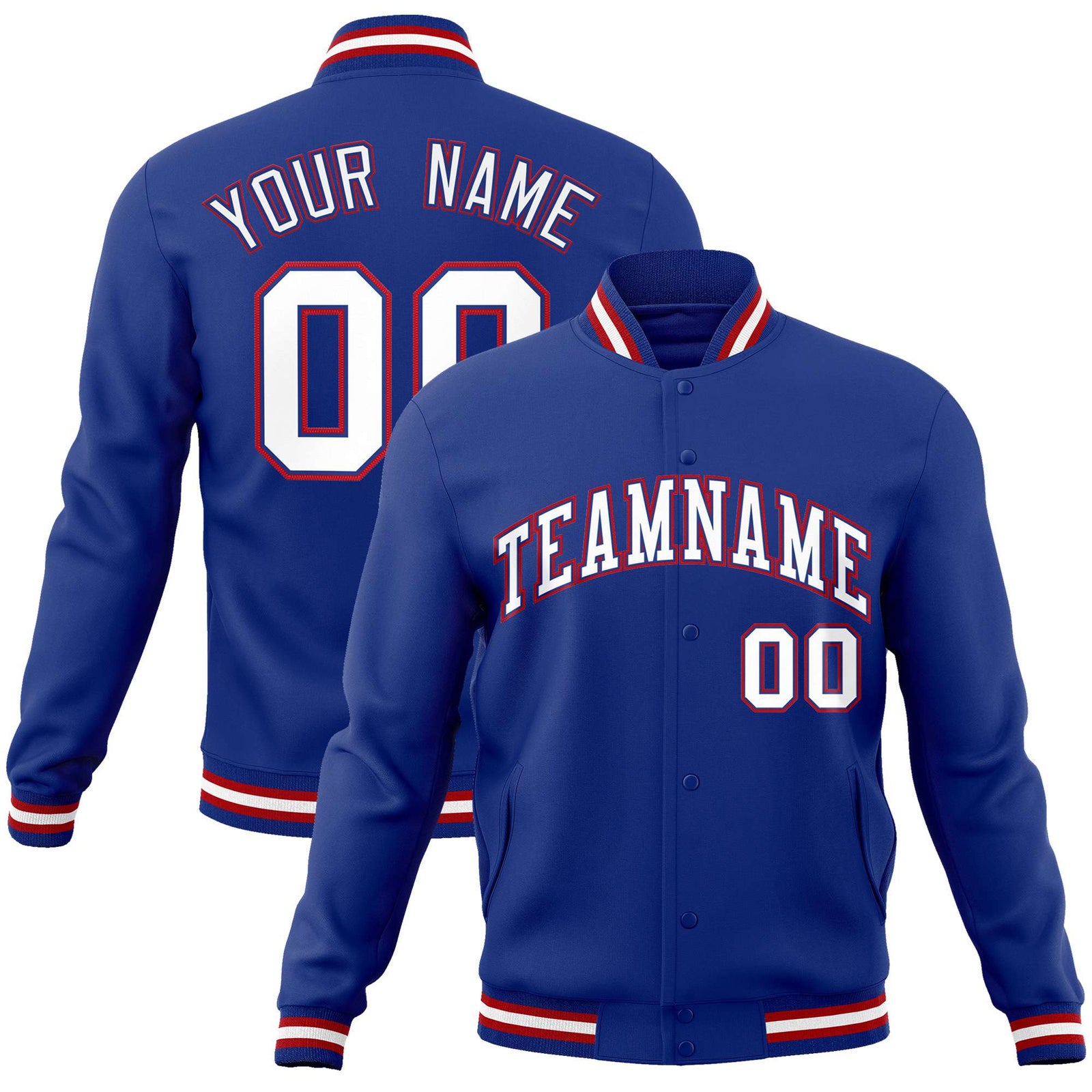 Custom Purple White-Red Bomber Full-Snap Varsity Letterman Jacket