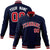 Custom Navy Fire Red White Bomber Full-Snap Varsity Letterman Jacket