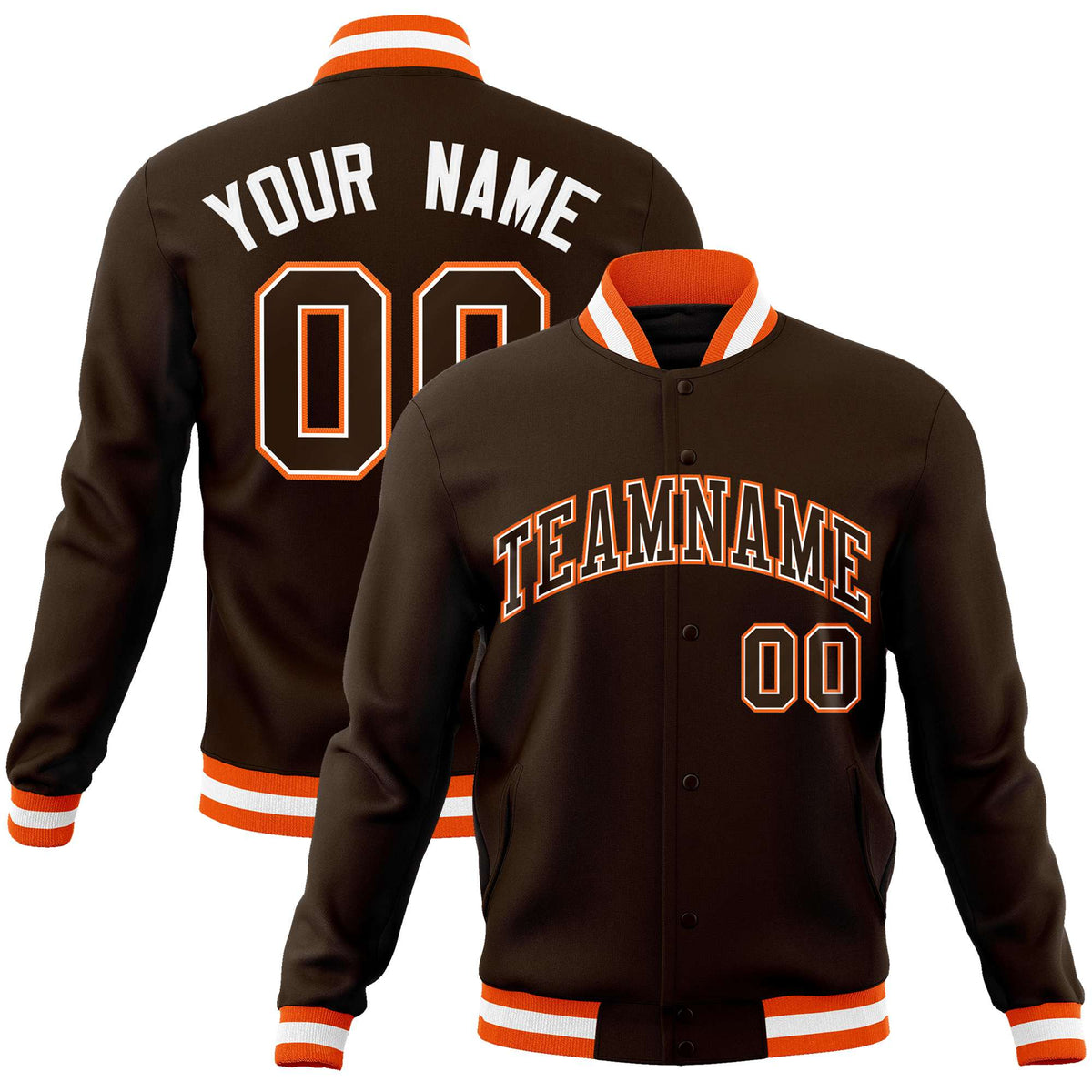 Custom Olive White Orange Bomber Full-Snap Varsity Letterman Jacket