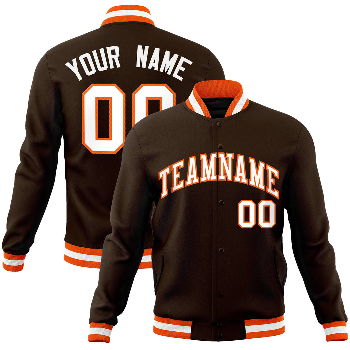 Custom Olive Orange White Bomber Full-Snap Varsity Letterman Jacket