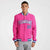 Custom Pink White Navy Bomber Full-Snap Varsity Letterman Jacket