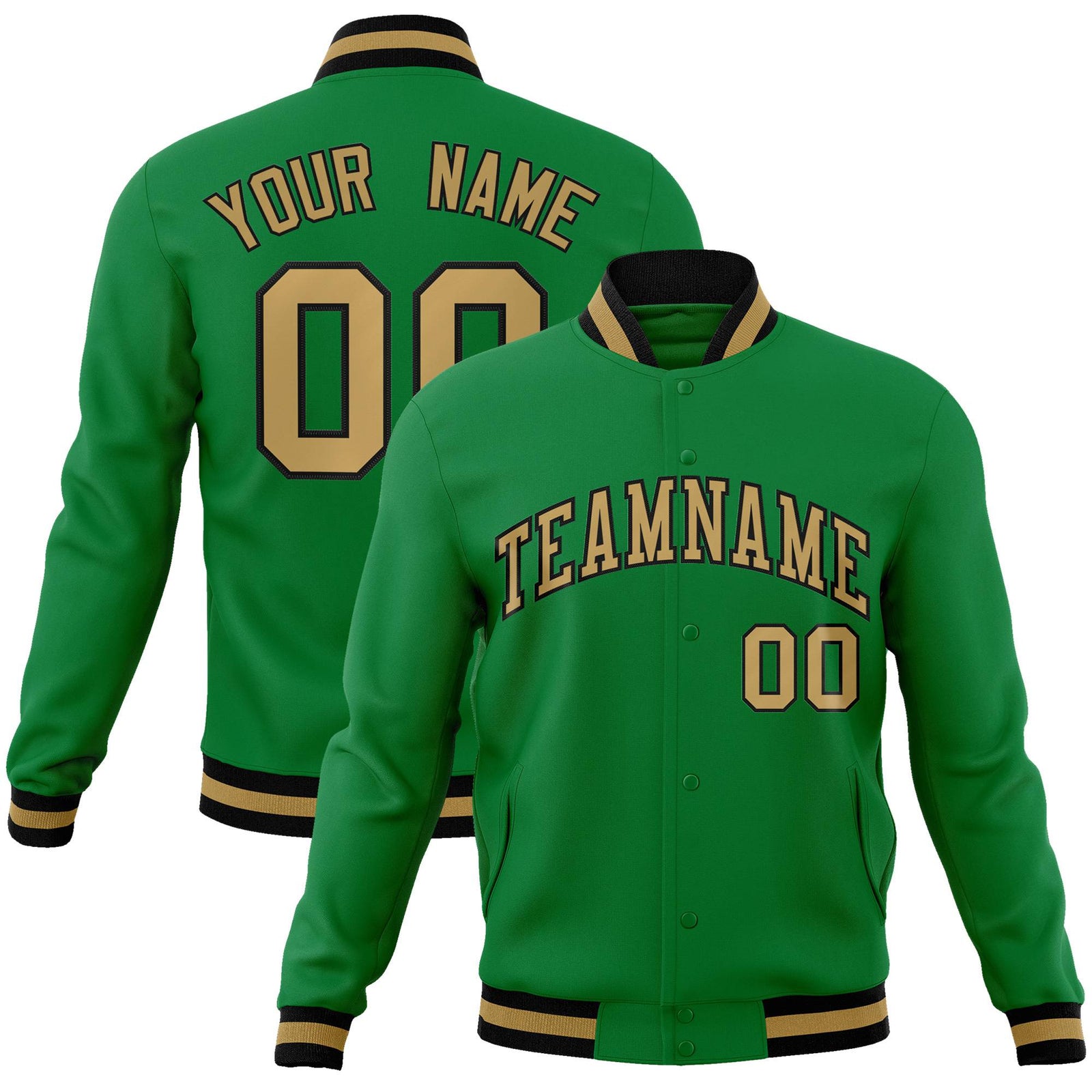 Custom Neon-Green Brown-White Bomber Full-Snap Varsity Letterman Jacket