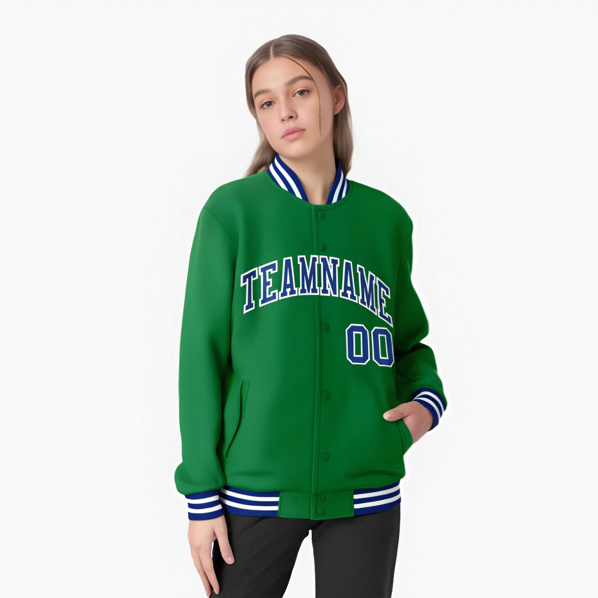 Custom Neon-Green Purple-White Bomber Full-Snap Varsity Letterman Jacket