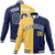 Custom Yellow-Navy White Bomber Full-Snap Varsity Letterman Split Fashion Jacket