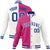 Custom Pink White Navy Bomber Full-Snap Varsity Letterman Split Fashion Jacket