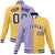 Custom Light-Purple Yellow Bomber Full-Snap Varsity Letterman Split Fashion Jacket